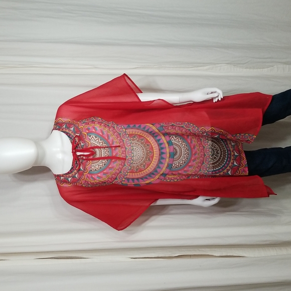 Forever 21 Other - 🔥Forever21 Red Sheer Boho Aztec Printed Beach Cover Up S/M